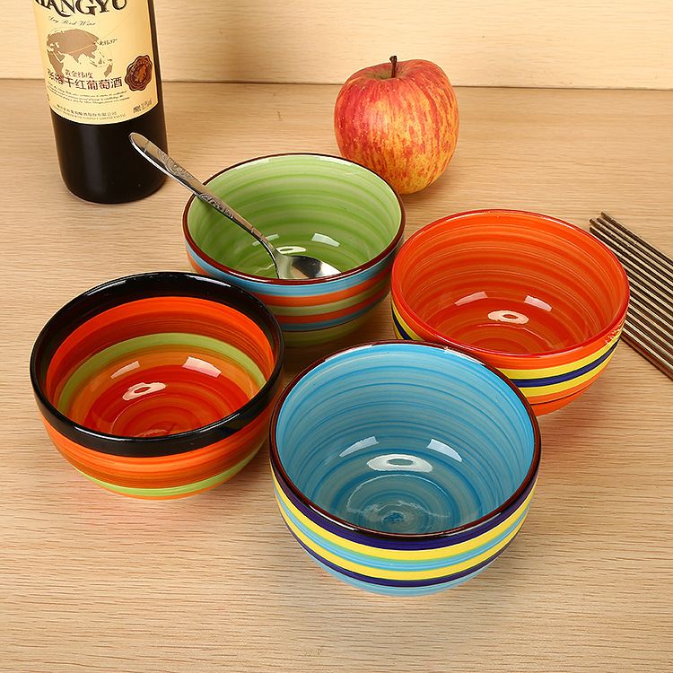 Hand painted stoneware rainbow ceramic bowl