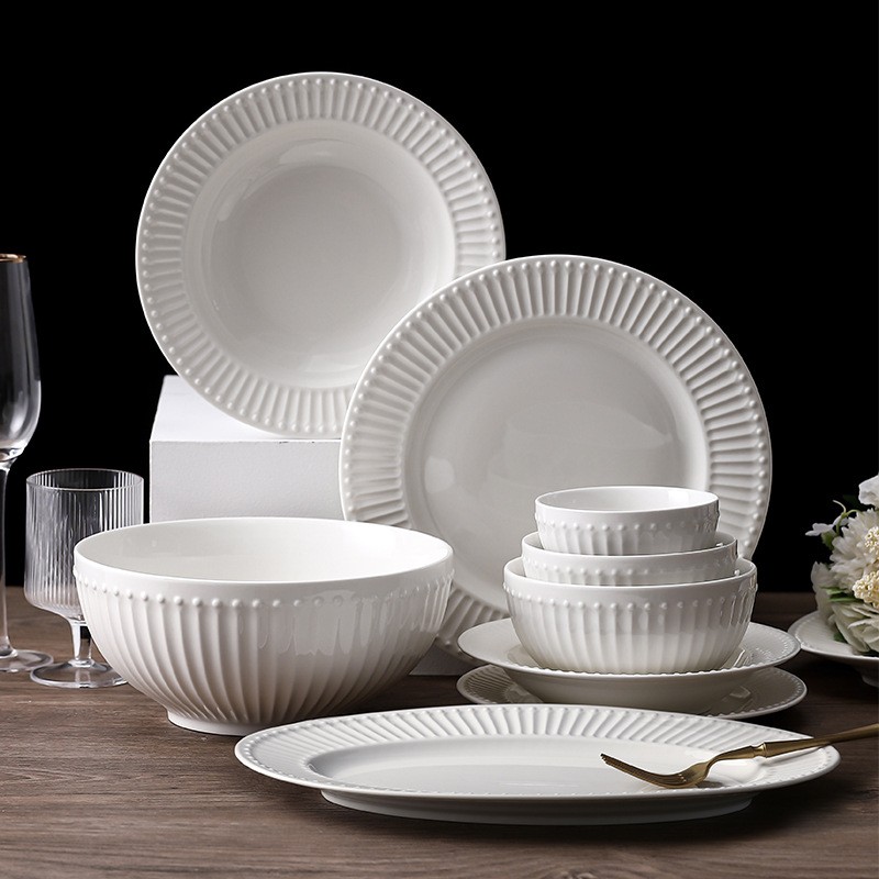 High Quality Diamond embossed design Ceramic Dinner Set Dinnerware Set With Wholesale Price