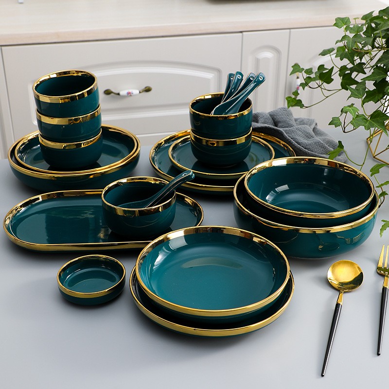 Amazon top seller 2022 luxury salad bowl plates sets dinnerware Dinnerware Sets