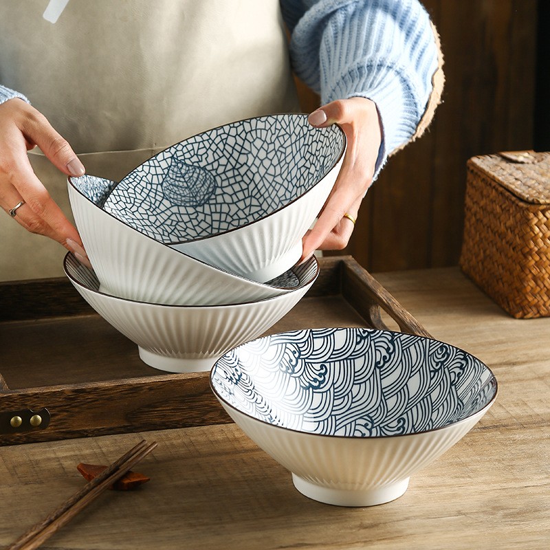 Wholesale Round Salad Bowl Ceramic Printing Dinnerware Porcelain Bowl Set