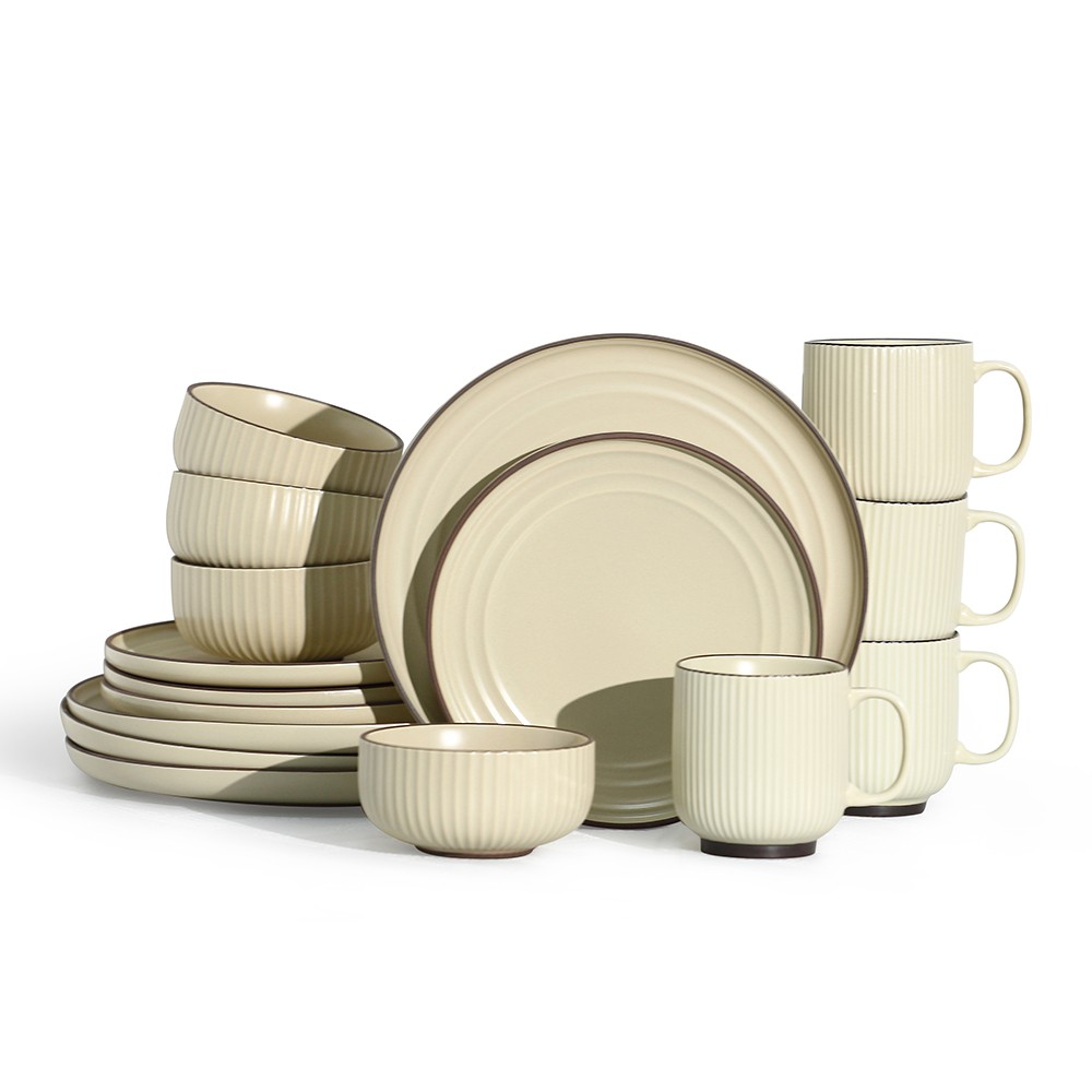 Simple style colored glaze embossed ceramic dinnerware