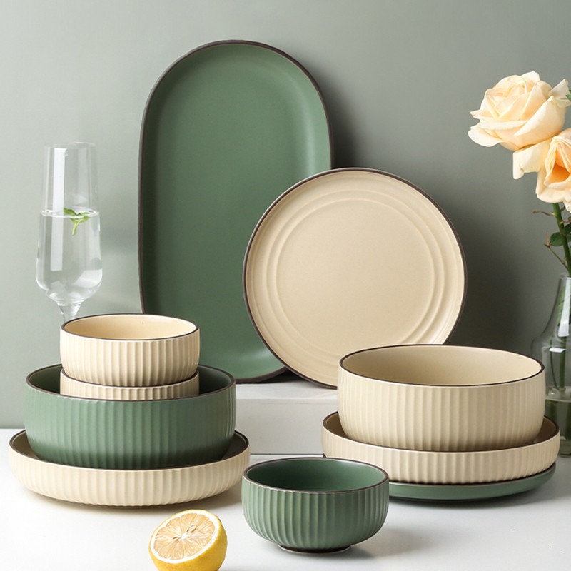 Simple style colored glaze embossed ceramic dinnerware