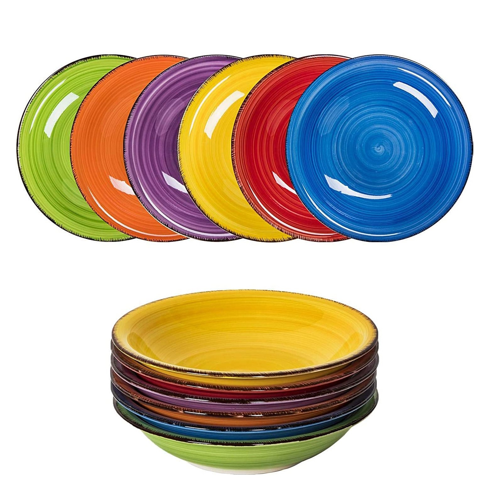Hand painted stoneware tableware set with various colors and shapes