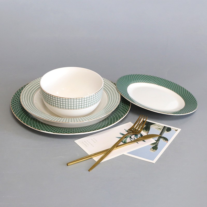 New Style Gold Rim Porcelain Dinner Set Home Restaurant Ceramic Tableware Ceramic Dining Plates Bowl