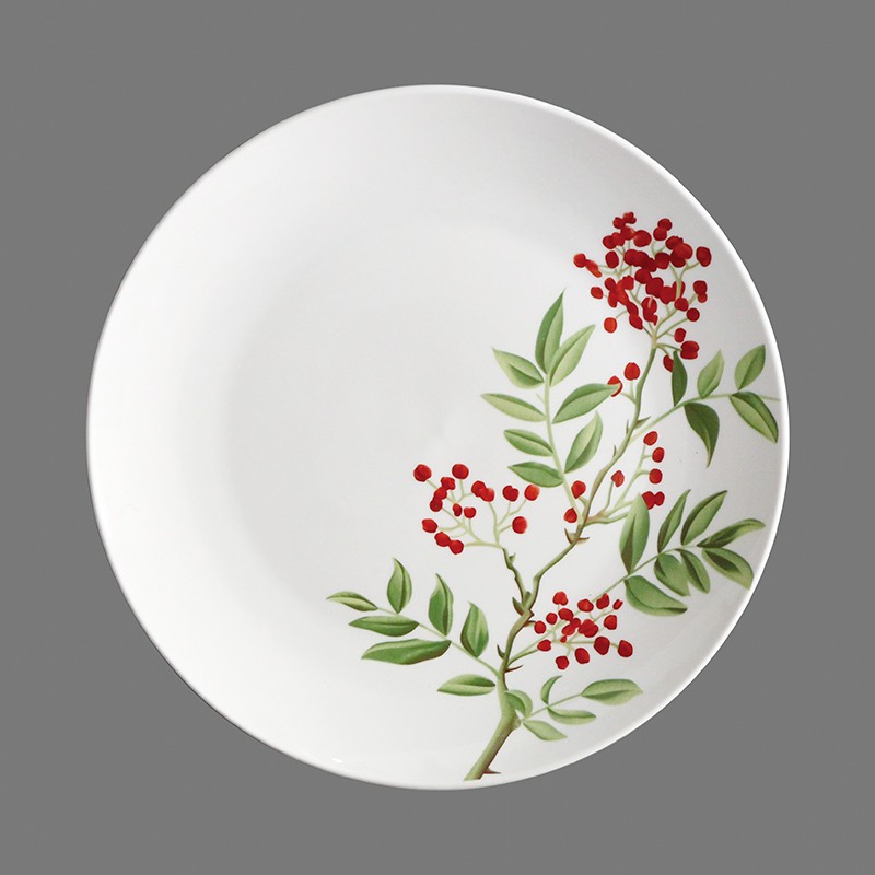 Circular porcelain dinnerware white ceramic on-glazed dinner plate decal plate white dining plate 