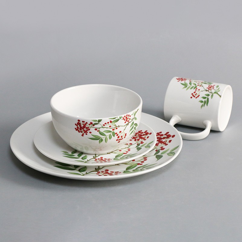 Circular porcelain dinnerware white ceramic on-glazed dinner plate decal plate white dining plate 
