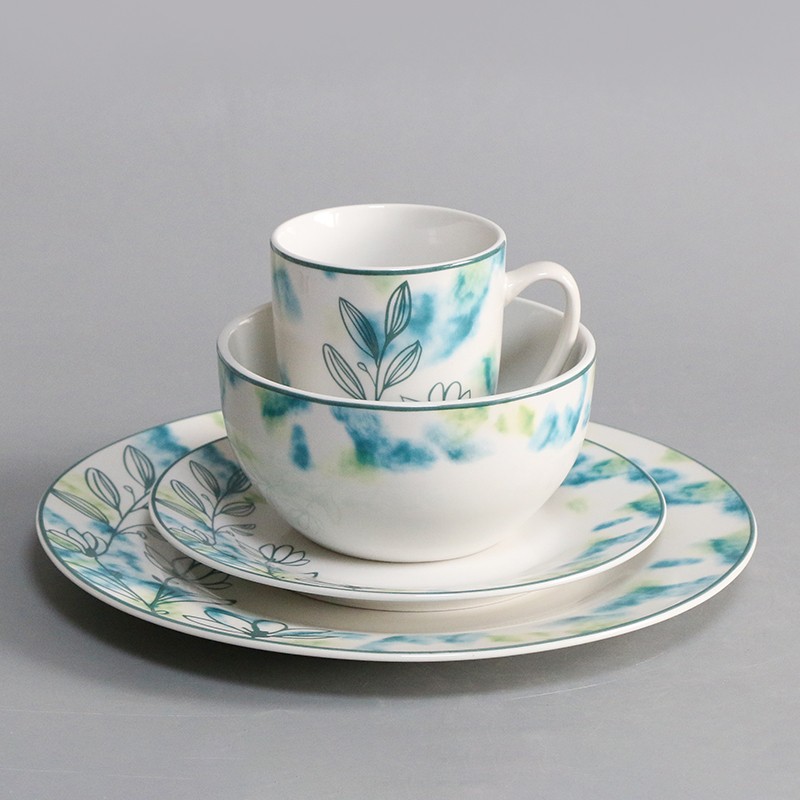 Custom White Glazed Decal Dinnerware Round Ceramic Porcelain Dinner Dish Set On-Glazed Decal Plate 