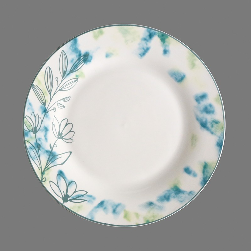 Custom White Glazed Decal Dinnerware Round Ceramic Porcelain Dinner Dish Set On-Glazed Decal Plate 