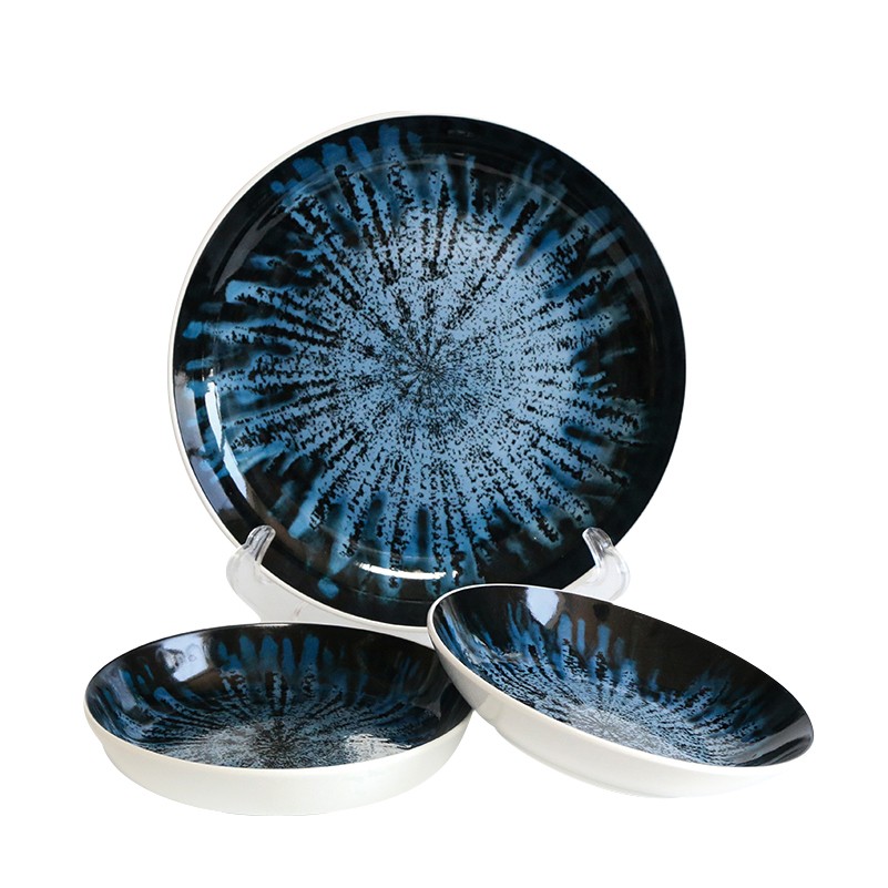 Wholesale exquisite ceramic dinner set OEM ODM Blue and yellow patterns porcelain dining plates cera