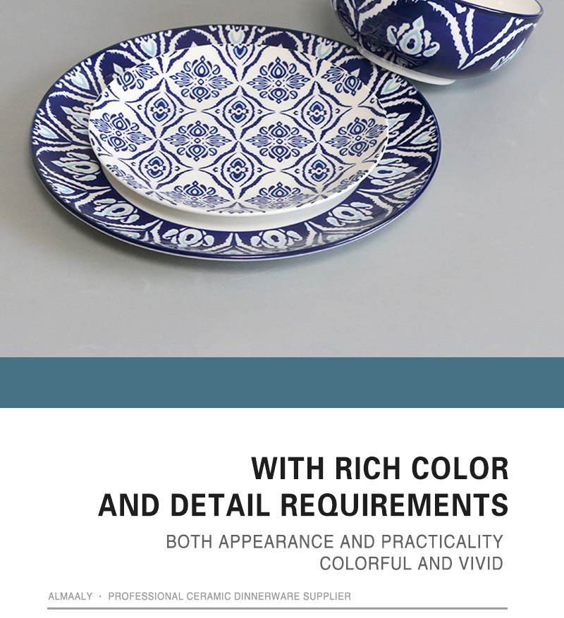 Wholesale high-quality 12 pieces ceramic tableware OEM ODM blue decal design ceramic dinnerware set (图4)