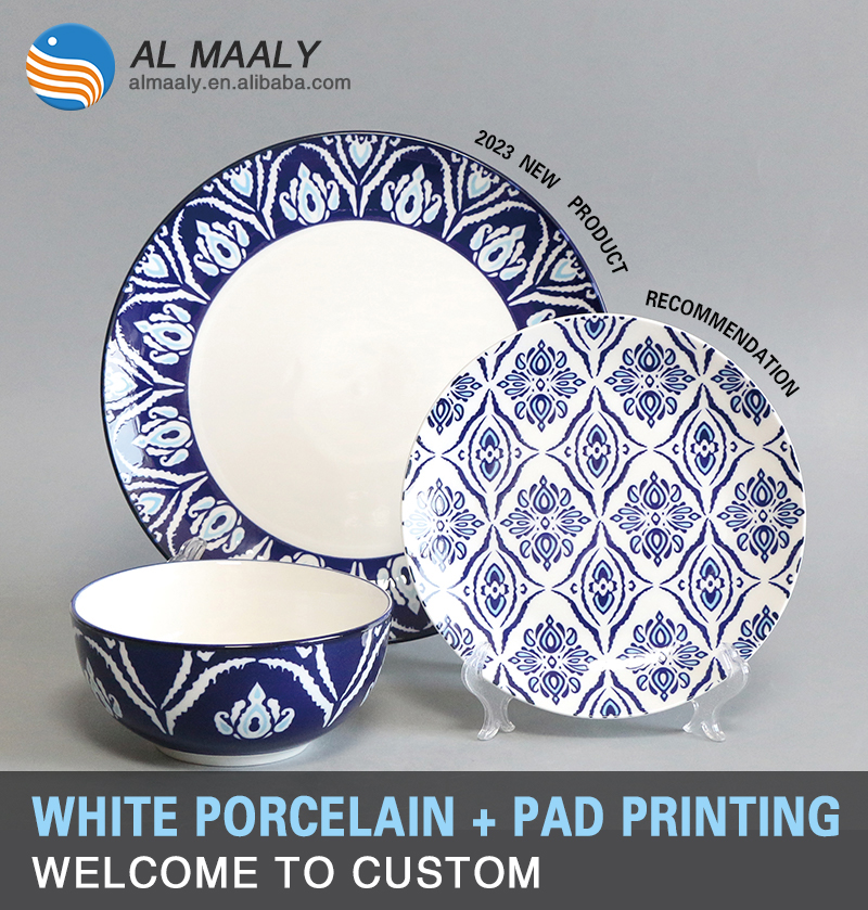 Wholesale high-quality 12 pieces ceramic tableware OEM ODM blue decal design ceramic dinnerware set (图1)