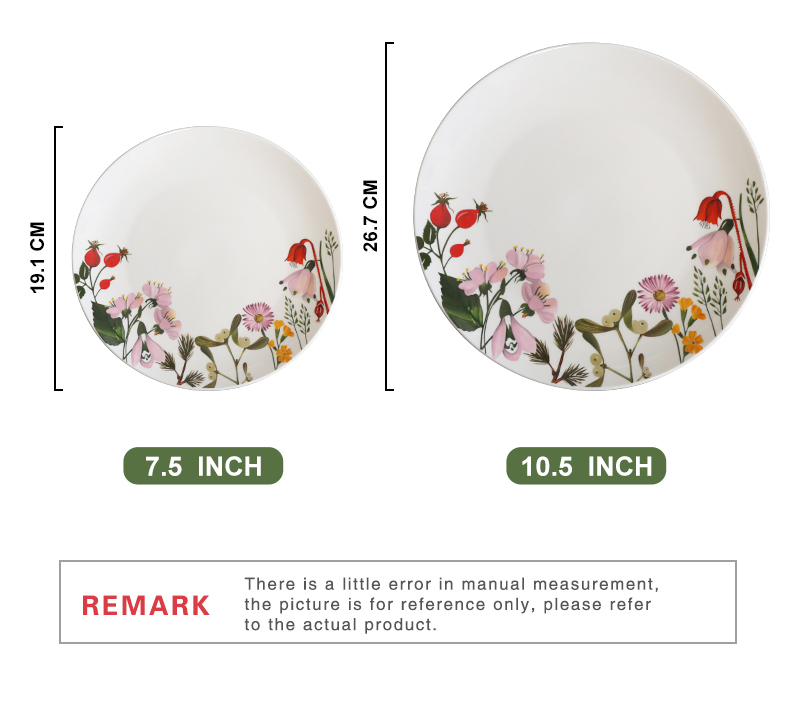 Custom White Glazed Decal Porcelain Dinnerware Round 16 PCS Ceramic Dinner Dish Set On-Glazed Decal (图3)