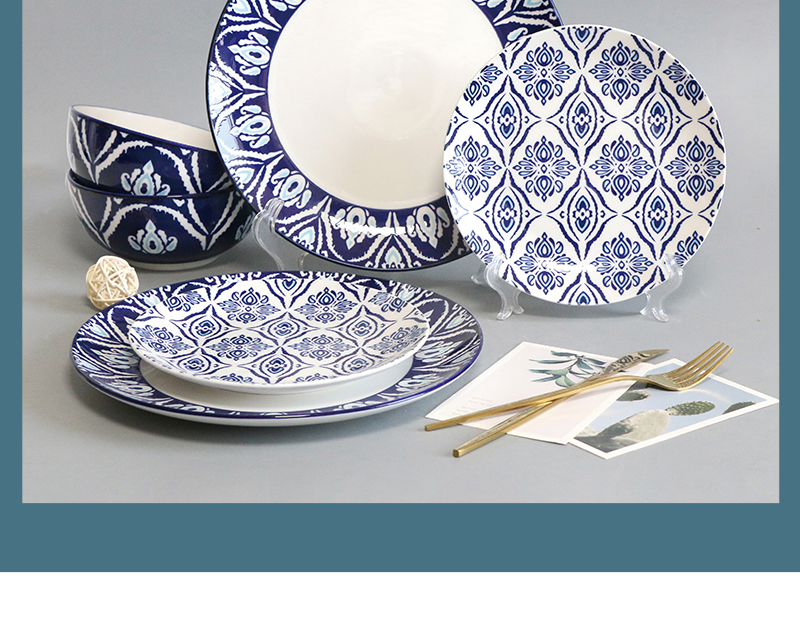 Wholesale high-quality 12 pieces ceramic tableware OEM ODM blue decal design ceramic dinnerware set (图6)