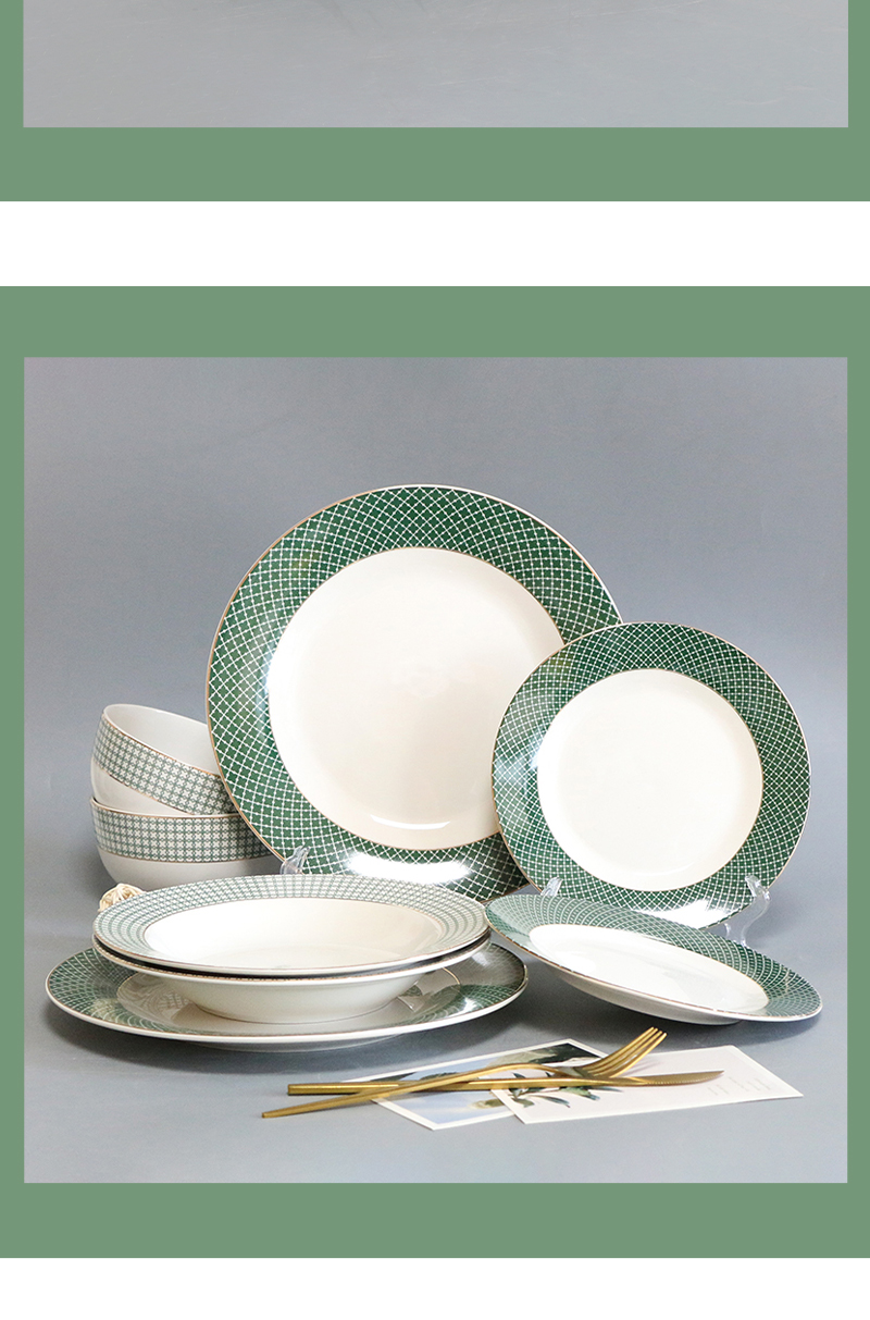 New Style Gold Rim Porcelain Dinner Set Home Restaurant Ceramic Tableware Ceramic Dining Plates Bowl(图6)
