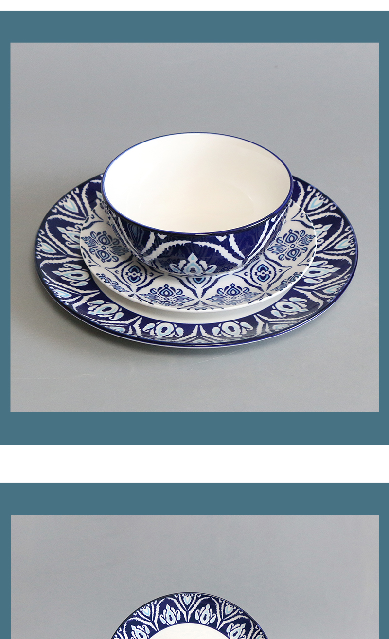 Wholesale high-quality 12 pieces ceramic tableware OEM ODM blue decal design ceramic dinnerware set (图5)