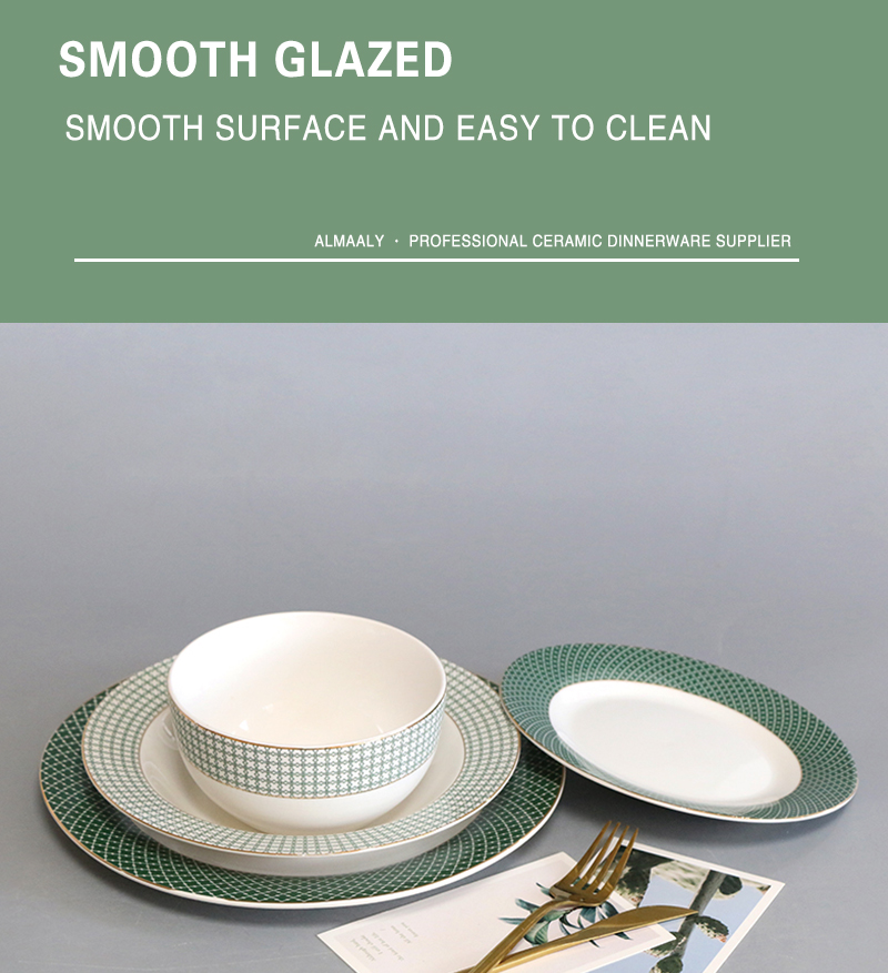 New Style Gold Rim Porcelain Dinner Set Home Restaurant Ceramic Tableware Ceramic Dining Plates Bowl(图4)