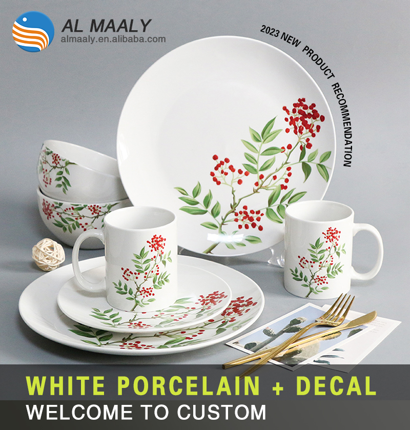 Circular porcelain dinnerware white ceramic on-glazed dinner plate decal plate white dining plate (图1)