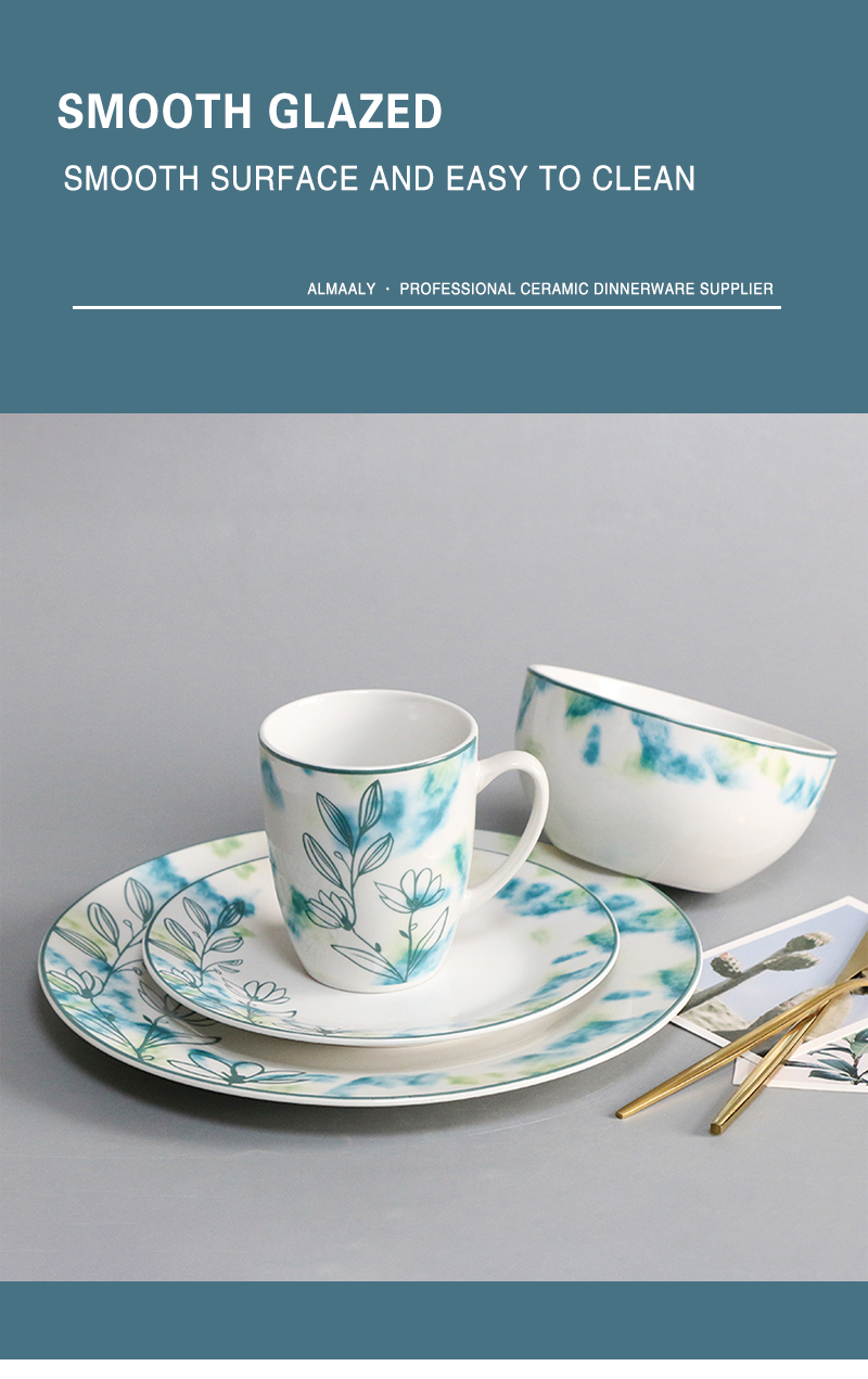 Custom White Glazed Decal Dinnerware Round Ceramic Porcelain Dinner Dish Set On-Glazed Decal Plate (图4)