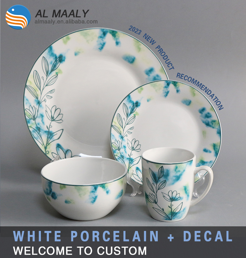 Custom White Glazed Decal Dinnerware Round Ceramic Porcelain Dinner Dish Set On-Glazed Decal Plate (图1)