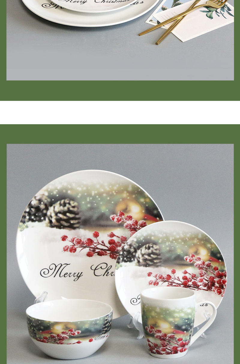 Christmas Gift Box Ceramic Tableware Set with Pineapple Pattern 16 Piece Ceramic Dinnerware Set(图6)