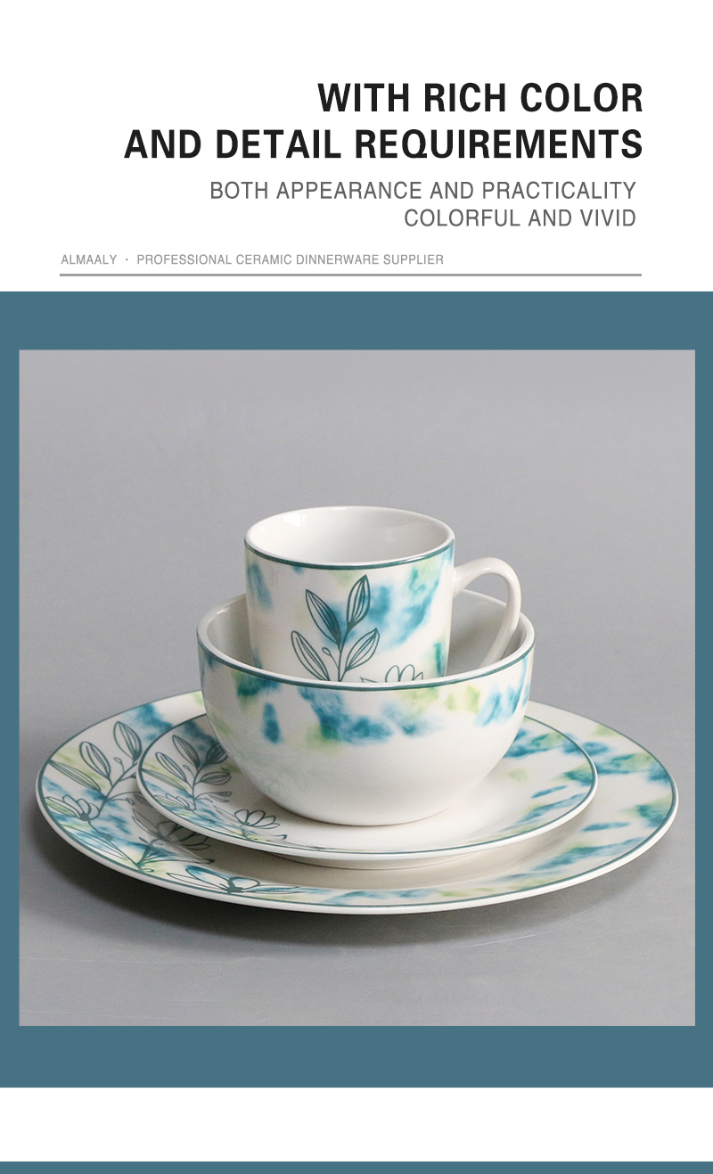 Custom White Glazed Decal Dinnerware Round Ceramic Porcelain Dinner Dish Set On-Glazed Decal Plate (图5)
