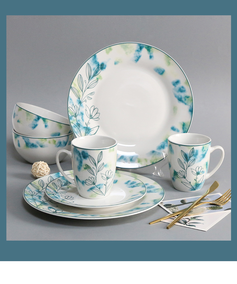 Custom White Glazed Decal Dinnerware Round Ceramic Porcelain Dinner Dish Set On-Glazed Decal Plate (图6)
