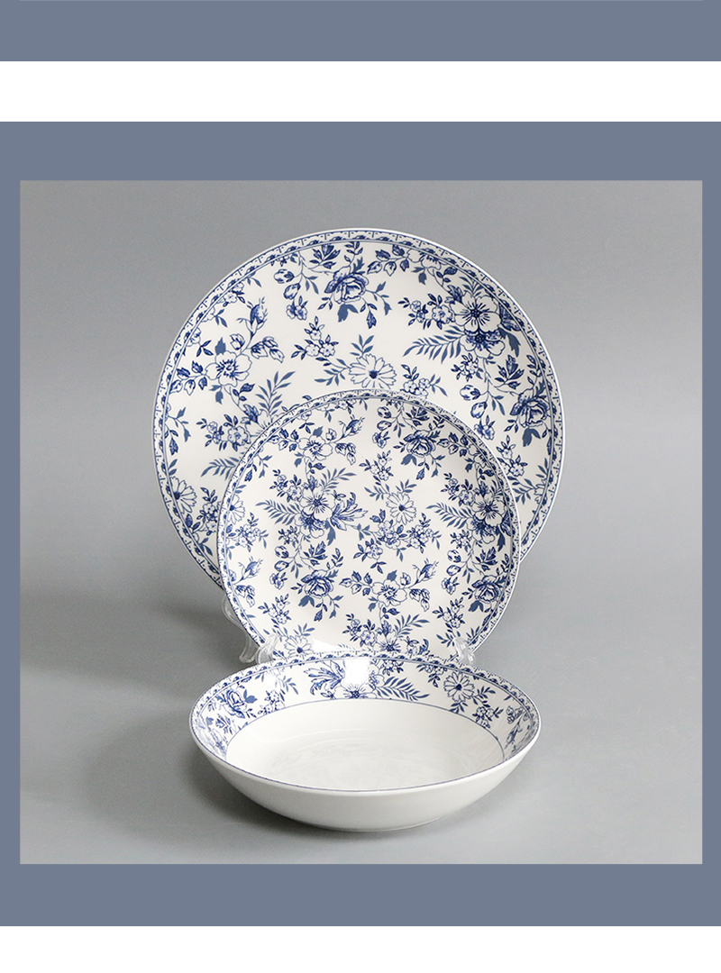 Customized ceramic dining plate set pad printing underglaze blue pattern color process porcelain din(图5)